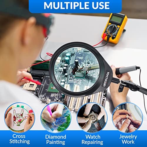 YOCTOSUN 10X Magnifying Glass Lamp with 6 Color Modes Stepless Dimmable, 96 LEDs and 5" Real Glass Lens, Adjustable Swivel Arm Desk Magnifier with Light and Stand for Crafts Hobby Close Work - Image 4