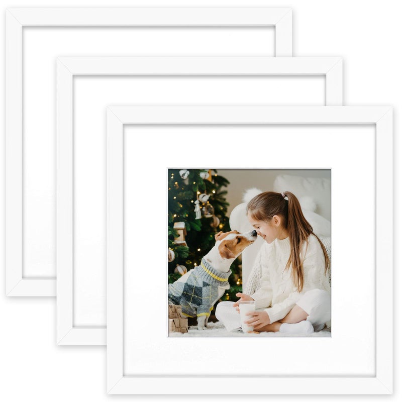 Golden State Art Golden State Art 12x12 Solid Wood Frames with Tempered Glass Display 12x12 or 8x8inch Pictures White 3 Pack Wall Display 