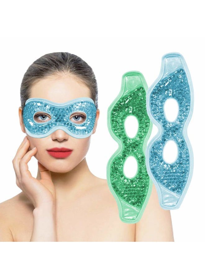 Ruzzut Cooling Gel Eye Mask with Eye Holes, 2 PCS Cold Eye Packs for Puffiness & Swelling, Reusable Hot Cold Compress Heat Ice Gel Pack, Green and Blue - Image 1