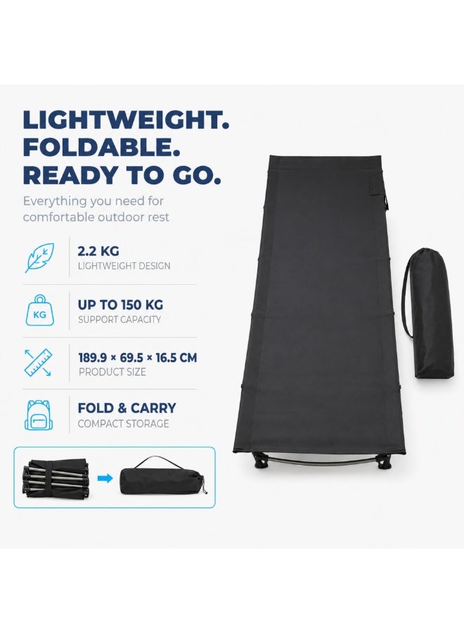 Adventure Lab Ultralight Folding Tent Camping Cot Bed | Lightweight Aluminum Frame Portable Cot for Outdoor Travel, Hiking, and Base Camp | Compact Foldable Camping Bed up to 150 kg - Image 3