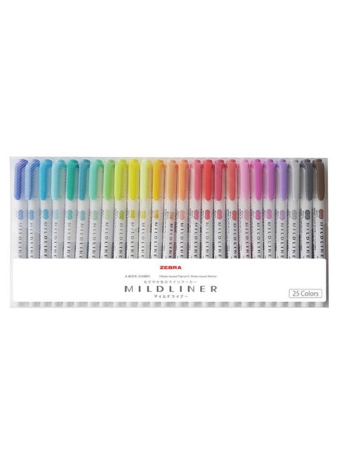 Zebra Highlighter Pens Mildliner 25 Color Set Wkt7 C, Multicolor