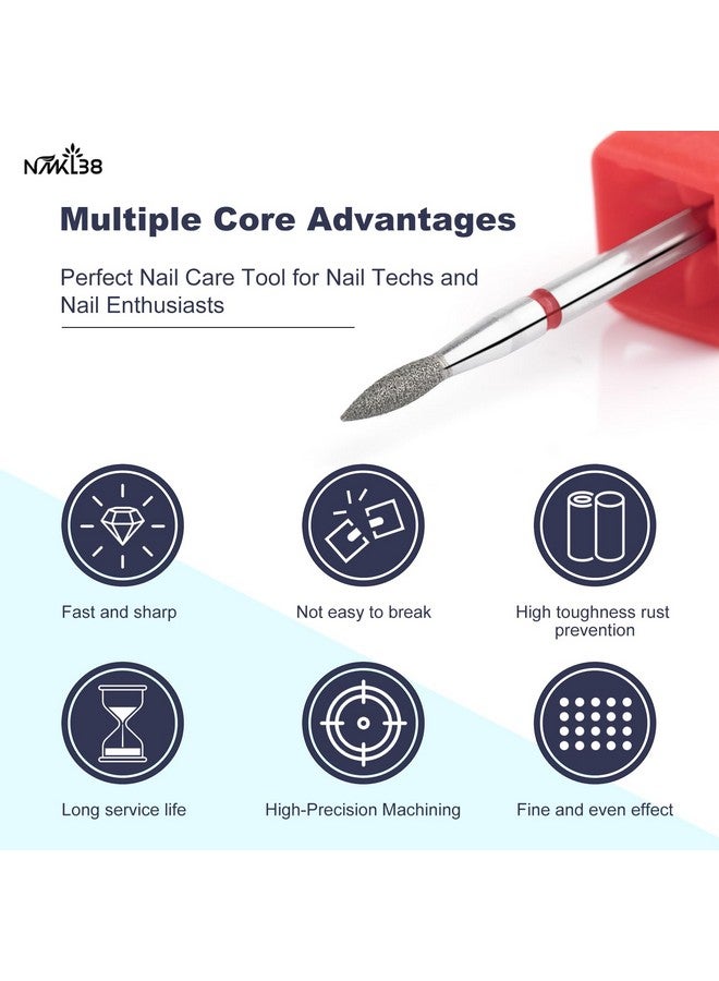 NMKL38 Flame Shape Diamond Cuticle Nail Drill Bit Pro Manicure For Nail Prep 3/32 Shank Efile Bit (240-021R) - Image 4
