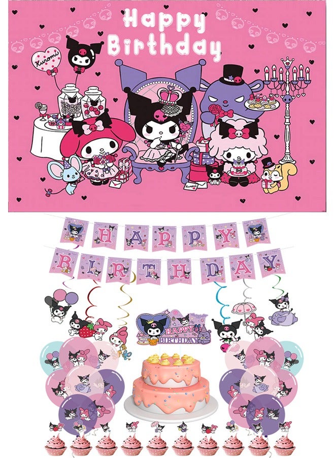 Kuromi Birthday Party Balloon Flag Garland Set, 35-Piece Kids Themed Decorations for Girls’ Party Supplies, Fun Balloon Banner for Kuromi Themed Celebration  - Image 1
