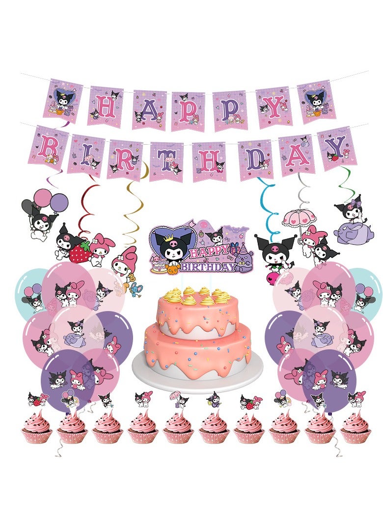 Kuromi Birthday Party Balloon Flag Garland Set, 35-Piece Kids Themed Decorations for Girls’ Party Supplies, Fun Balloon Banner for Kuromi Themed Celebration  - Image 3