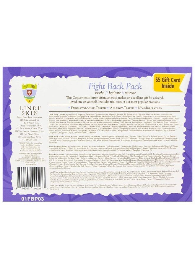 lindi skin - LINDI SKIN Fight Back Pack - Starter Kit That Includes Body Lotion, Body Wash, Face Serum, Face Moisturizer, Soothing Balm, and Face Wash for Chemo Rash, Radiation Burn & Other Cancer Side-Effects - Image 1