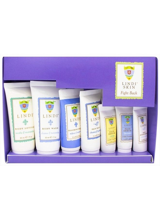 lindi skin - LINDI SKIN Fight Back Pack - Starter Kit That Includes Body Lotion, Body Wash, Face Serum, Face Moisturizer, Soothing Balm, and Face Wash for Chemo Rash, Radiation Burn & Other Cancer Side-Effects - Image 1