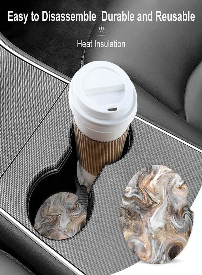 ZHIZHEND Ceramic Cup Holders Car Coasters for Women/Men,Absorbent Drink Cup Car Holder Coasters with A Finger Notch 2.56" Pack of 2,Sand Brown Dust Light Grey Marble - Image 4