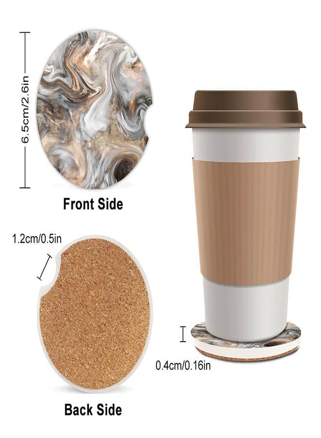ZHIZHEND Ceramic Cup Holders Car Coasters for Women/Men,Absorbent Drink Cup Car Holder Coasters with A Finger Notch 2.56" Pack of 2,Sand Brown Dust Light Grey Marble - Image 2