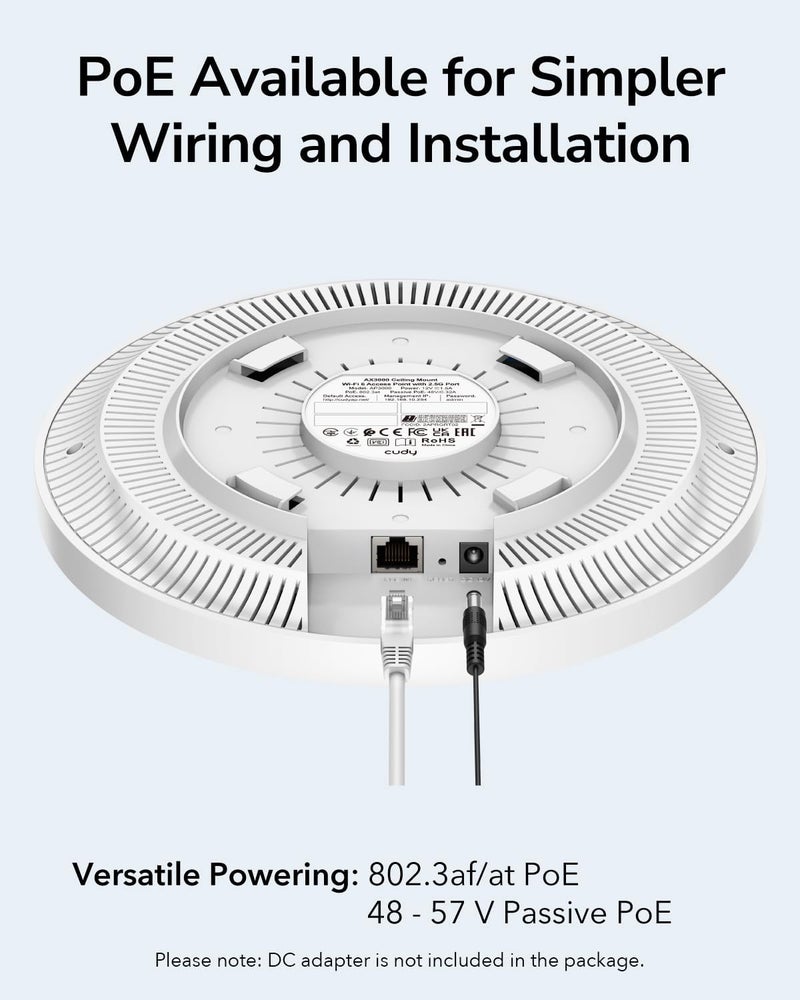 Cudy AX3000 2.5G WiFi 6 Wireless Access Point, 2.5Gbps RJ45, Business WiFi Solution w/Mesh Support, Seamless Roaming & MU-MIMO, PoE or DC Powered, 12V DC Power Adapter included, AP3000 - Image 3