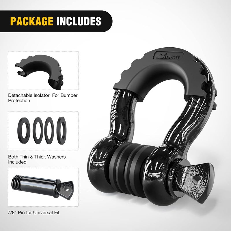 Nilight - 90052B 2 Pack 3/4" D-Ring Shackle 4.75 Ton (9500 Lbs) Capacity with 7/8" Pin Heavy Duty Off Road Recovery Shackle with Isolators & Washer Kit for Jeep Truck Vehicle Globally popular elegant design - Image 3