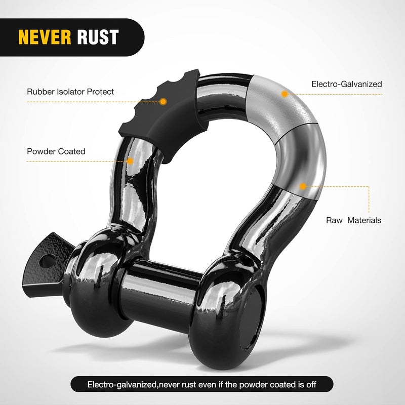 Nilight - 90052B 2 Pack 3/4" D-Ring Shackle 4.75 Ton (9500 Lbs) Capacity with 7/8" Pin Heavy Duty Off Road Recovery Shackle with Isolators & Washer Kit for Jeep Truck Vehicle Globally popular elegant design - Image 4