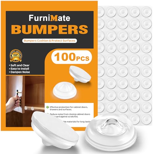 FURNIMATE Cabinet Door Bumper- Cabinet Bumpers Clear Soft Close 100PCS, Cabinet Stoppers Rubber, Cabinet Cushion Dots Drawer Stops, Adhesive Bumpers 1/2 inch - Image 1