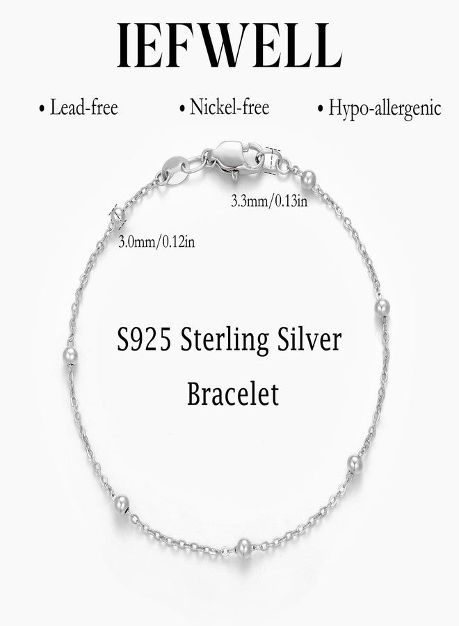IEFWELL S925 Sterling Silver Bracelet for Women - S925 Sterling Silver Satellite Bead Chain Bracelet, 7.5 Inch Sturdy hypoallergenic Bracelets, Jewelry Gifts for Women Girlfriend - Image 5