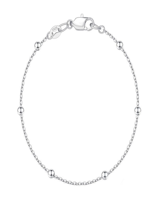 IEFWELL S925 Sterling Silver Bracelet for Women - S925 Sterling Silver Satellite Bead Chain Bracelet, 7.5 Inch Sturdy hypoallergenic Bracelets, Jewelry Gifts for Women Girlfriend - Image 1