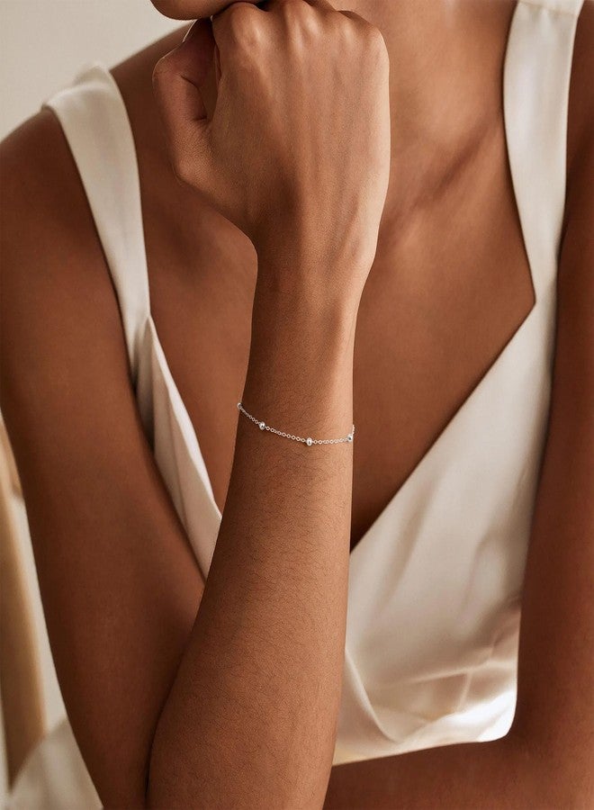IEFWELL S925 Sterling Silver Bracelet for Women - S925 Sterling Silver Satellite Bead Chain Bracelet, 7.5 Inch Sturdy hypoallergenic Bracelets, Jewelry Gifts for Women Girlfriend - Image 2