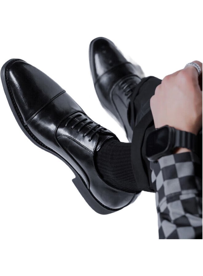 Poitulas Men'S Leather Shoes With Three-Joint Design, Formal Business Casual Oxford Shoes, Work And Wedding Shoes, Wear-Resistant, 8111 Black, Size 40 - Image 1