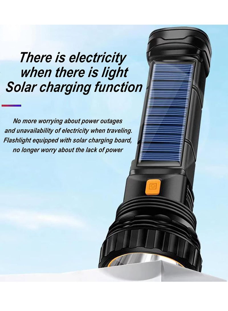 SYOSI Flashlight, Solar or Rechargeable 1000 Lumens LED Flashlight Multi Function, with Emergency Strobe Light and 1200 Mah Battery, Power Supply USB Charging Cable, Fast Charging  - Image 3
