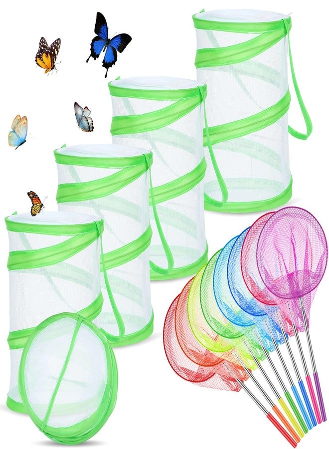 Simgoing 12 Packs Butterfly Catching Kits Include 8 Telescopic Butterfly Nets 4 Insect Pop up Mesh Cage Garden Habitat for Outdoor Explorer Insect Fish Habitat Cage - Image 1