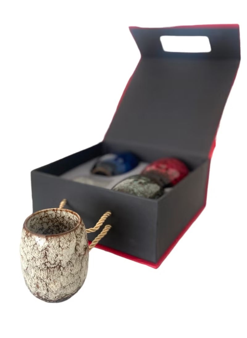 طقم هدايا من 4 أكواب سيراميكية مصقولة ومُحوّلة فنيًا في الفرن | أكواب قهوة/شاي سعة 175 مل | هدايا منزلية فاخرة من الإمارات العربية المتحدة - Image 4