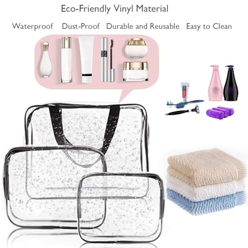 APREUTY Clear Makeup Bags, TSA Approved 6 Pcs Cosmetic Makeup Bags Set Clear PVC with Zipper Handle Portable Travel Luggage Pouch Airport Airline Vacation Organization (Black) - Image 5