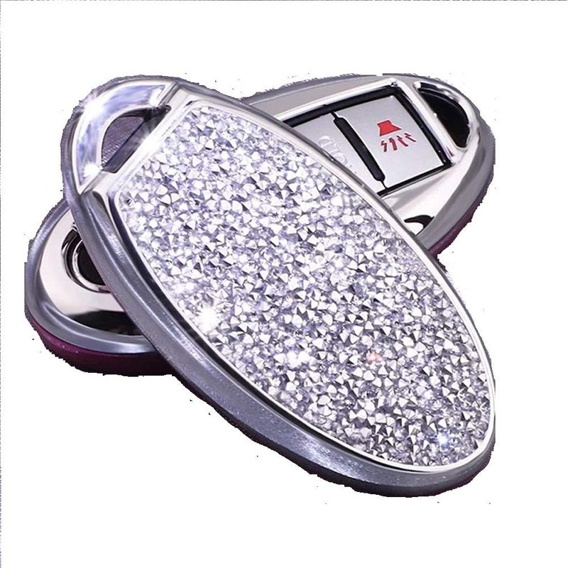 RoyalfoxTM 3 4 5 6 Buttons 3D Bling keyless Entry Remote Smart Key Fob case Cover for Infiniti Nissan Murano Pathfinder Titan Maxima Lannia Qashqai Sunny Silver