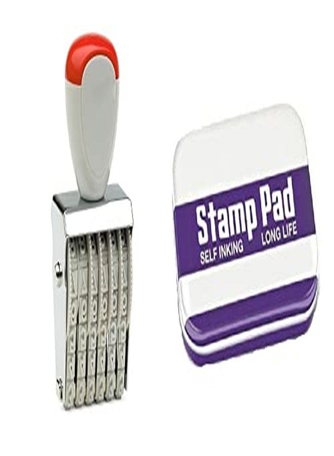 Dinojames 6 Digit Manual Rolling Number Stamp with Violet Stamp Pad - Image 2