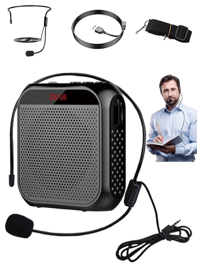 Portable Voice Amplifier with Wired Microphone Headset Rechargeable Speaker with LED Display Waist  Shoulder Wearable Loudspeaker Stereo Surround Sound  Long Battery Life for Teaching, Tour Guide, M - Image 1