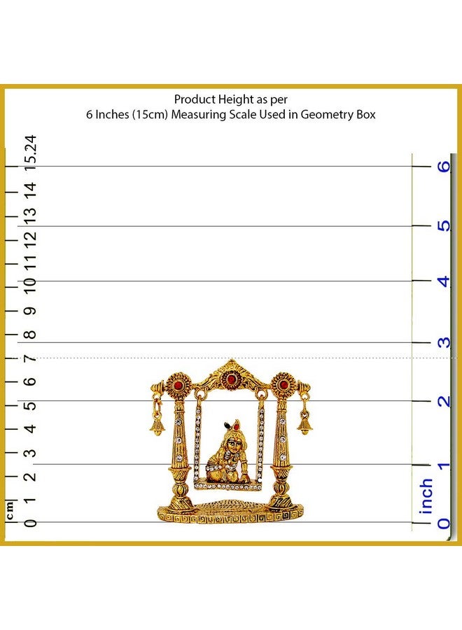 LE Kamdhenu Cow with Calf (Resin) and Lord Krishna (Laddu Gopal) on Swing Idol (Metal) Religious Idol-Statue for Vastu Gift and Car (White, Gold) - Image 3