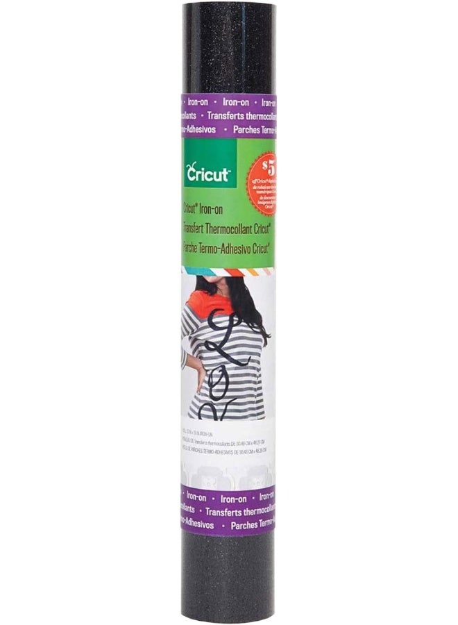 Cricut Glitter Iron On Vinyl Sheets 12"x19" Diy Supplies Htv Rolls - Black - Image 1