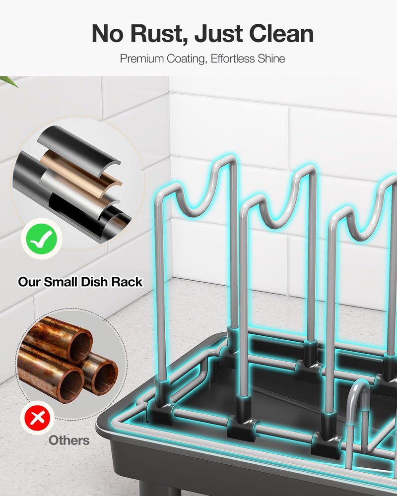 Nfnoyp Small Dish Drying Rack Carbon Steel Dish Rack Rustproof for Kitchen Counter Compact Dish Drainer with Adjustable Slots for Small Kitchens & Apartments 16.5×6.5×7inch Black - Image 5