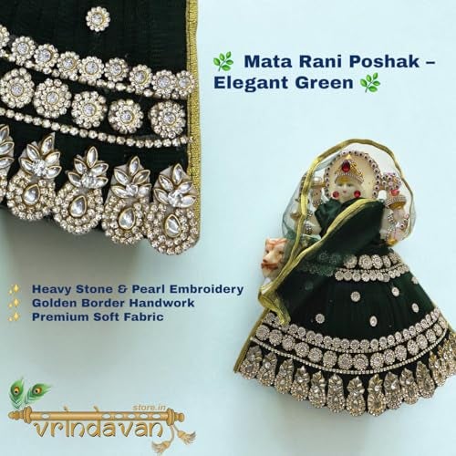 Vrindavanstore.in 2nd Day Brahmacharini Devi Poshak Navratri Special Green MATA Rani Dress | Designer Stone Work Outfit for 8 Inch Idol | Festival Outfit with 5.5 Inch Lehenga, Dupatta & 3 Inch Choli - Image 2
