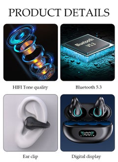 DUNISO Wireless Headphones Bluetooth 5.3 Ear Clip Earphones Open Ear with Mic Wireless Charging Case LED Power Display for Running Sport Gym  - Image 4