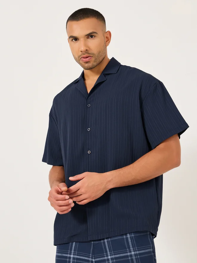 ستايلي Styli Solid Short Sleeve Camp Collar Regular Fit Shirt