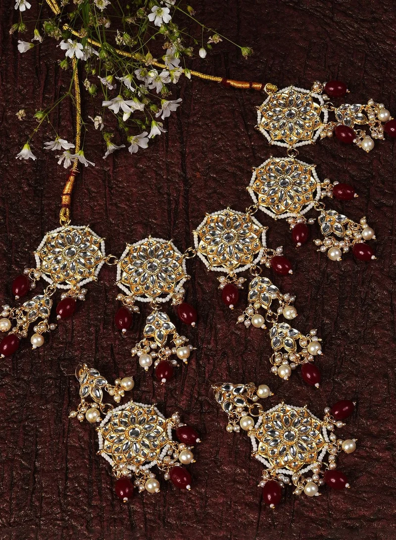 SOHI Gold Plated Kundan & Beads Necklace and Earrings Set