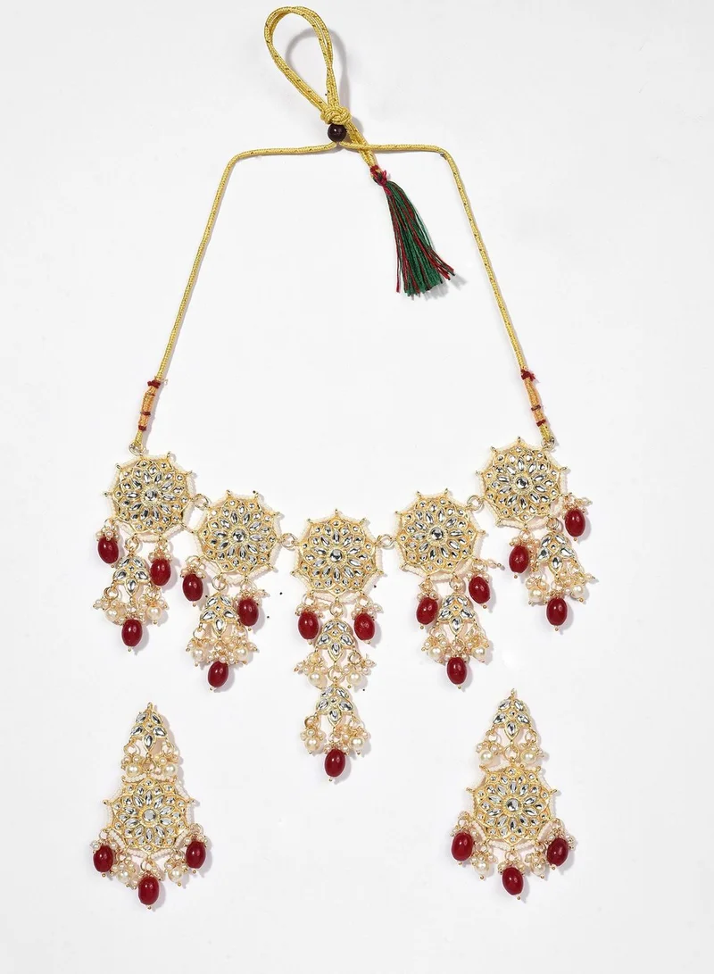 SOHI Gold Plated Kundan & Beads Necklace and Earrings Set
