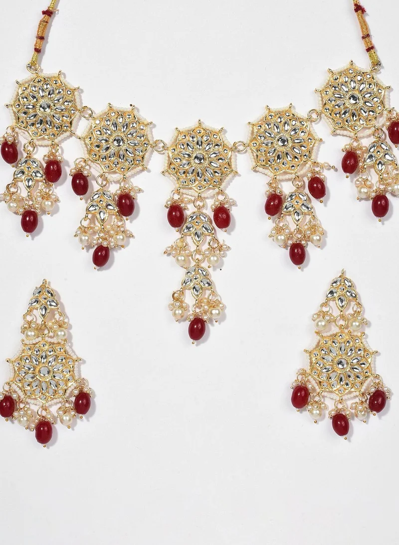 SOHI Gold Plated Kundan & Beads Necklace and Earrings Set