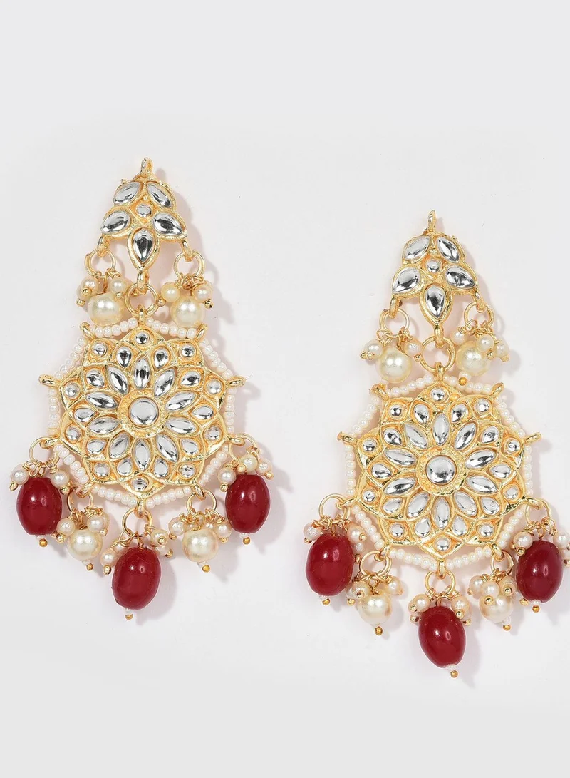 SOHI Gold Plated Kundan & Beads Necklace and Earrings Set