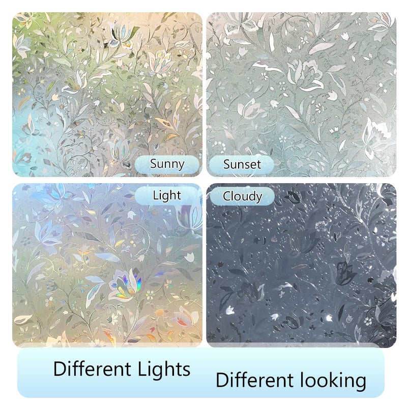 HIDBEA Window Privacy Film, 3D Stained Glass Static Cling - Sun Blocking Anti-UV Heat Control, Reusable Decorative Film for Home/Office Doors, Rainbow Tulip Design (17.3 in x 78.7 in) - Image 5