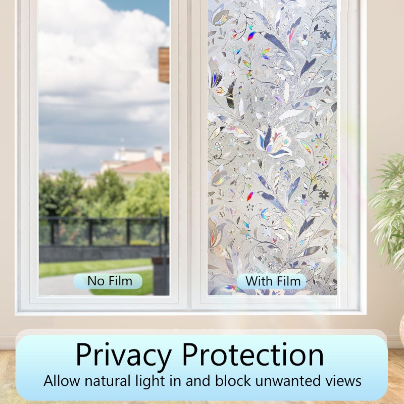 HIDBEA Window Privacy Film, 3D Stained Glass Static Cling - Sun Blocking Anti-UV Heat Control, Reusable Decorative Film for Home/Office Doors, Rainbow Tulip Design (17.3 in x 78.7 in) - Image 3