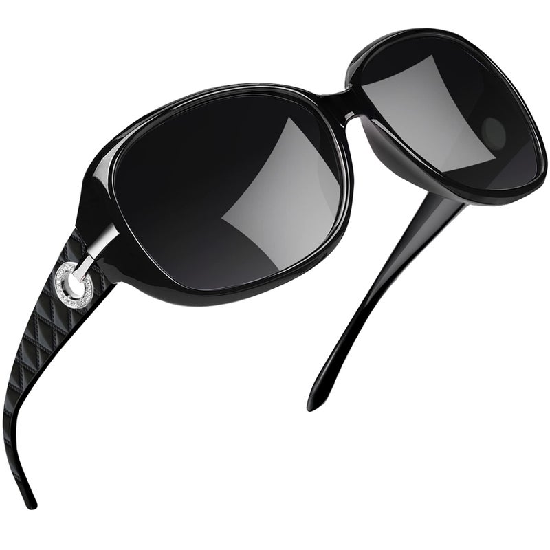 Joopin Big Sunglasses for Women Trendy Rectangle Black Shades Ladies Large Sun Glasses Polarized UV Protection Rhinestone Dark Sunnies - Image 1