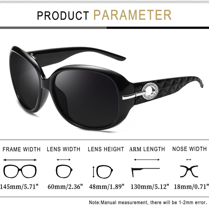 Joopin Big Sunglasses for Women Trendy Rectangle Black Shades Ladies Large Sun Glasses Polarized UV Protection Rhinestone Dark Sunnies - Image 4