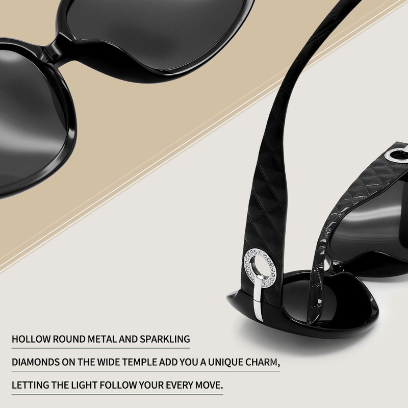 Joopin Big Sunglasses for Women Trendy Rectangle Black Shades Ladies Large Sun Glasses Polarized UV Protection Rhinestone Dark Sunnies - Image 5
