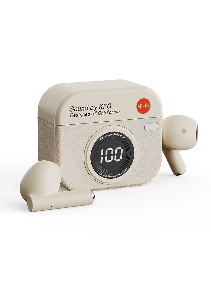 Retro Q86 Retro Camera Bluetooth Headset – Half In-Ear, ENC Noise Cancelling, Bluetooth 5.4 (White) - Image 1