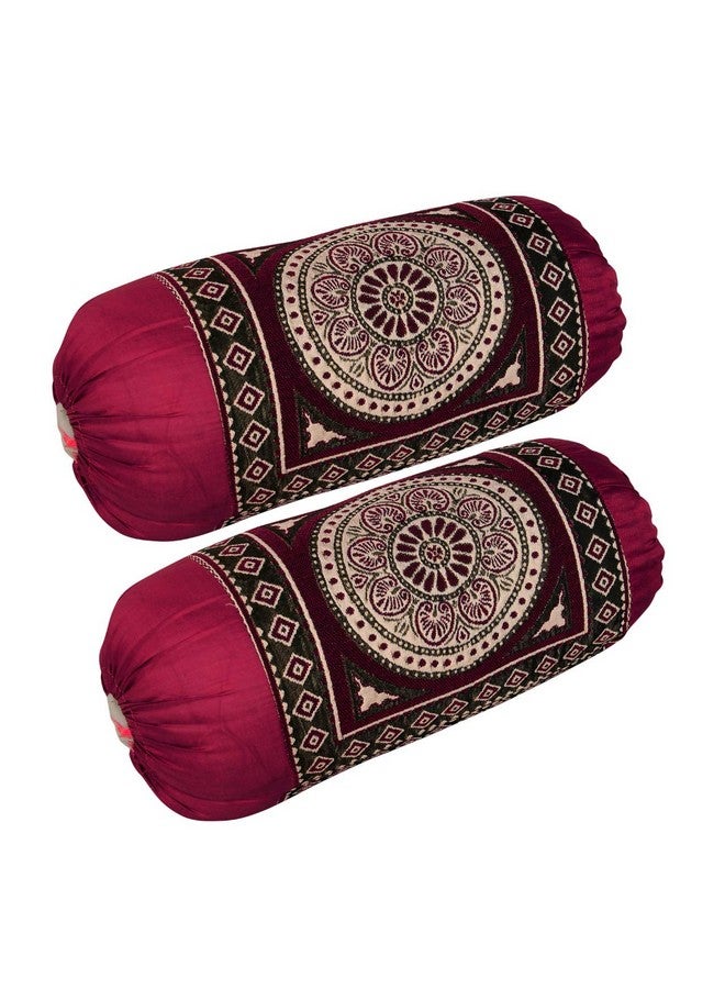 HSR Collection مجموعة وسائد بولستر شينيل من HSR، مجموعة من 2 وسادة دائرية - 32 × 16 بوصة | مارون - Image 2