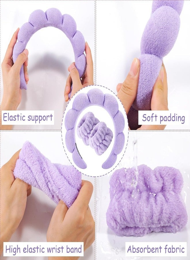Fennec Mart Spa Headband and Wristband Set for Women Soft Face Wash Headband & Wrist Bands for Skincare, Makeup & Facial Cleansing Routine (Purple) - Image 3
