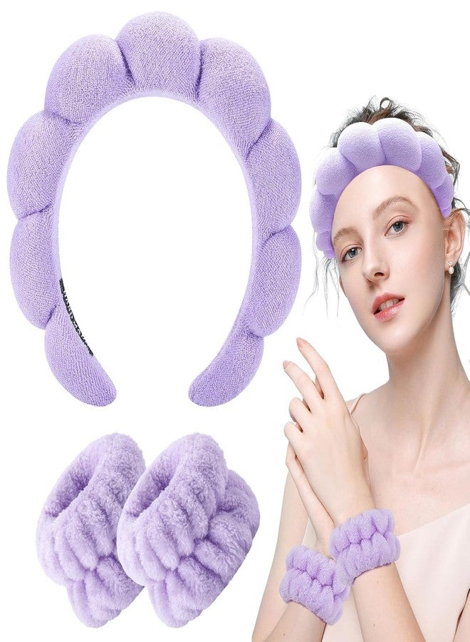Fennec Mart Spa Headband and Wristband Set for Women Soft Face Wash Headband & Wrist Bands for Skincare, Makeup & Facial Cleansing Routine (Purple) - Image 1