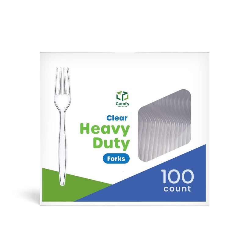 Comfy Package 100 Pack Heavy Duty Disposable Clear Plastic Forks  Basic Cutlery for Parties Events and Everyday Use