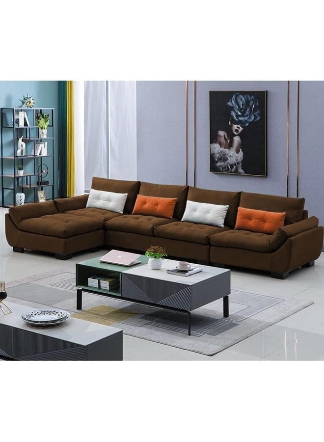 Generic Modern Design L-Shape Sofa Roomy and Cozy Addition to Your Living Space (Brown)  - Image 1