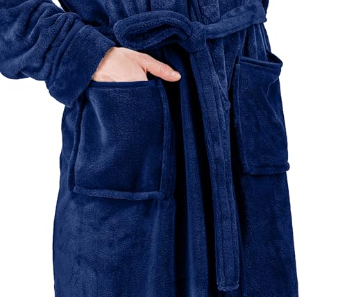 NY Threads Mens Robe, Luxury Plush Fleece Mens Bathrobe, Spa Bath Robe for Men, Large-X-Large, Navy - Image 4