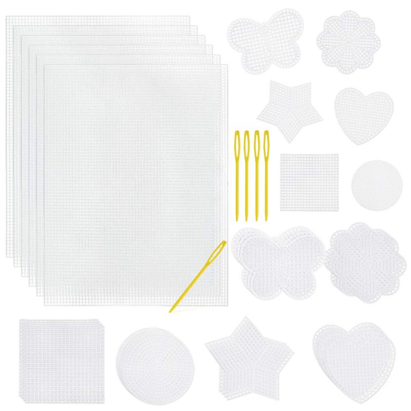 Pllieay 36Piece Mesh Canvas Sheets Kit 30 Shapes 6 Rectangular Canvases Embroidery Tools for Plastic Canvas Craft